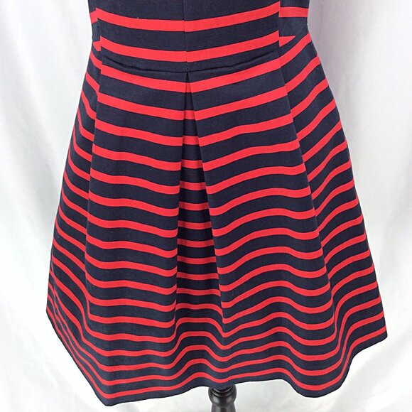 Gap Fit & Flare Dress Womens Size 2 Red Navy Blue Striped Short Sleeve V-Neck - Picture 6 of 10